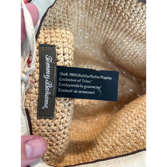 Tommy Bahama Paper Fedora Hat Tan Pink Raffia Straw Beach - Picture 9 of 10